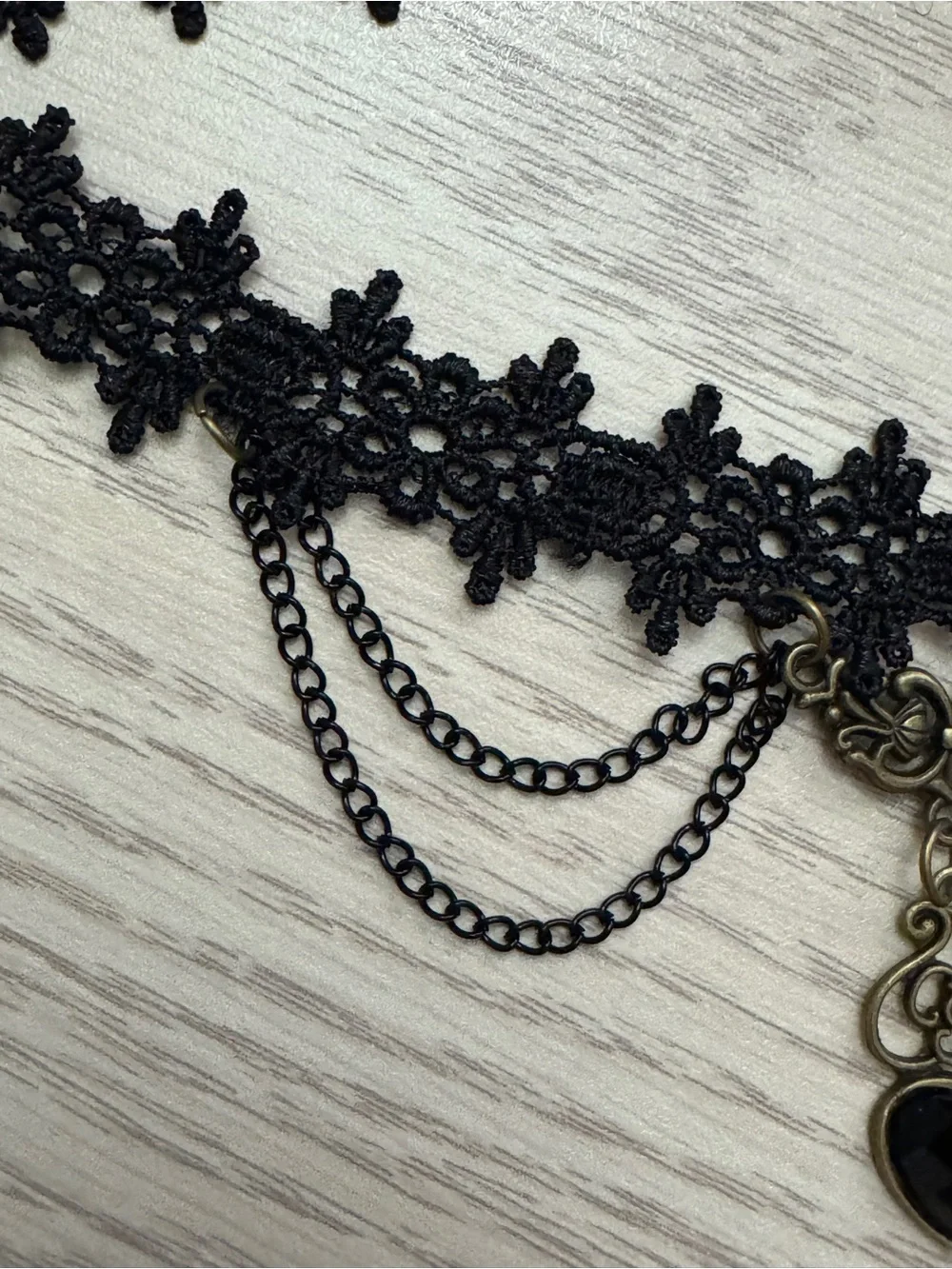 Black Floral Lace Choker Necklace with Heart Pendant